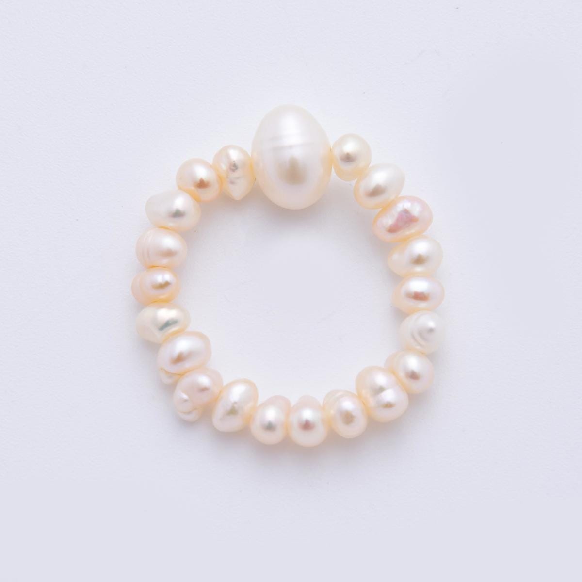 Handmade Tiny 3-4mm Rice Shape Genuine Freshwater Pearl Ring White Beaded Ring, Minimalist Adjustable Stackable Ring, June Birthstone O-2069