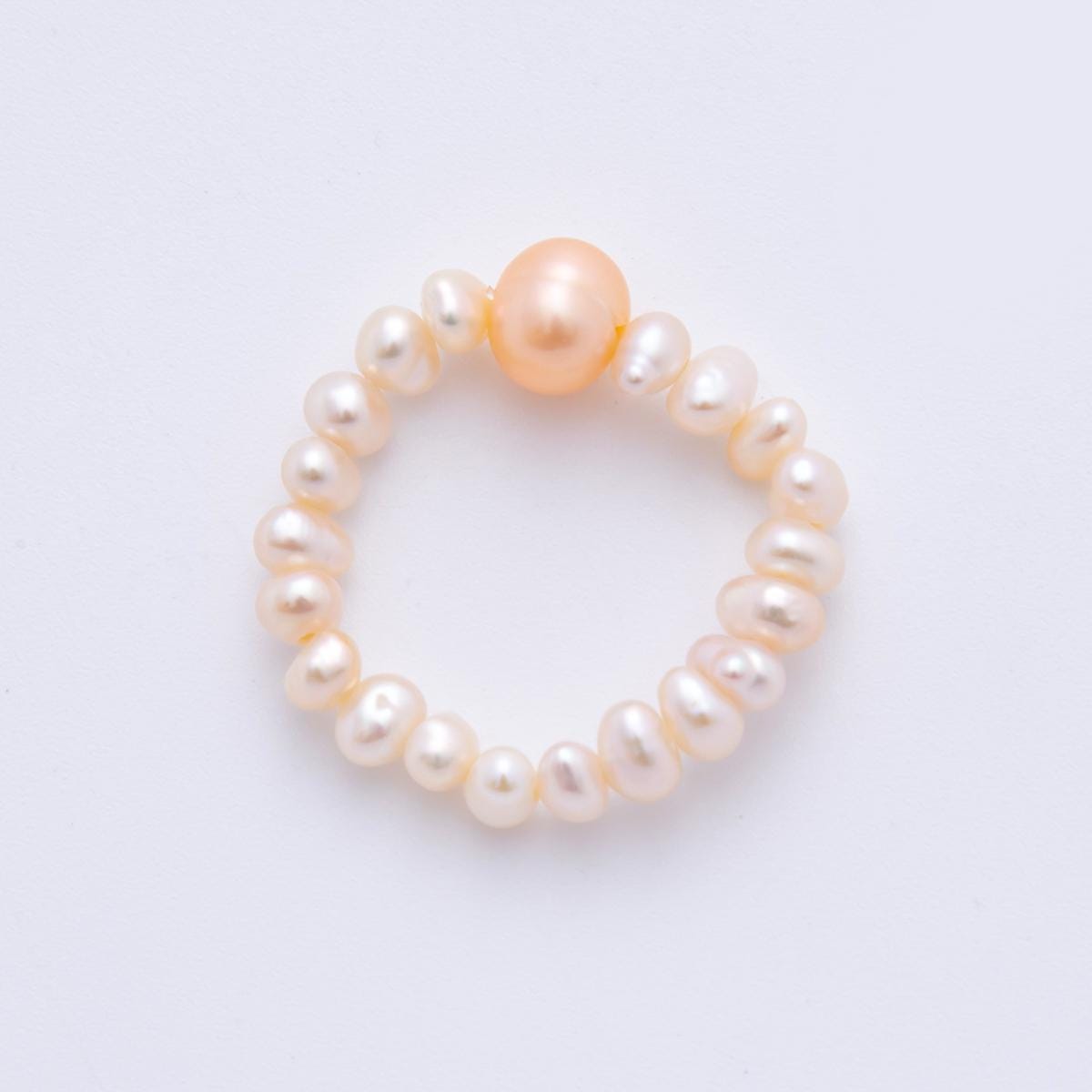 Handmade Tiny 3-4mm Rice Shape Genuine Freshwater Pearl Ring White Beaded Ring, Minimalist Adjustable Stackable Ring, June Birthstone O-2069