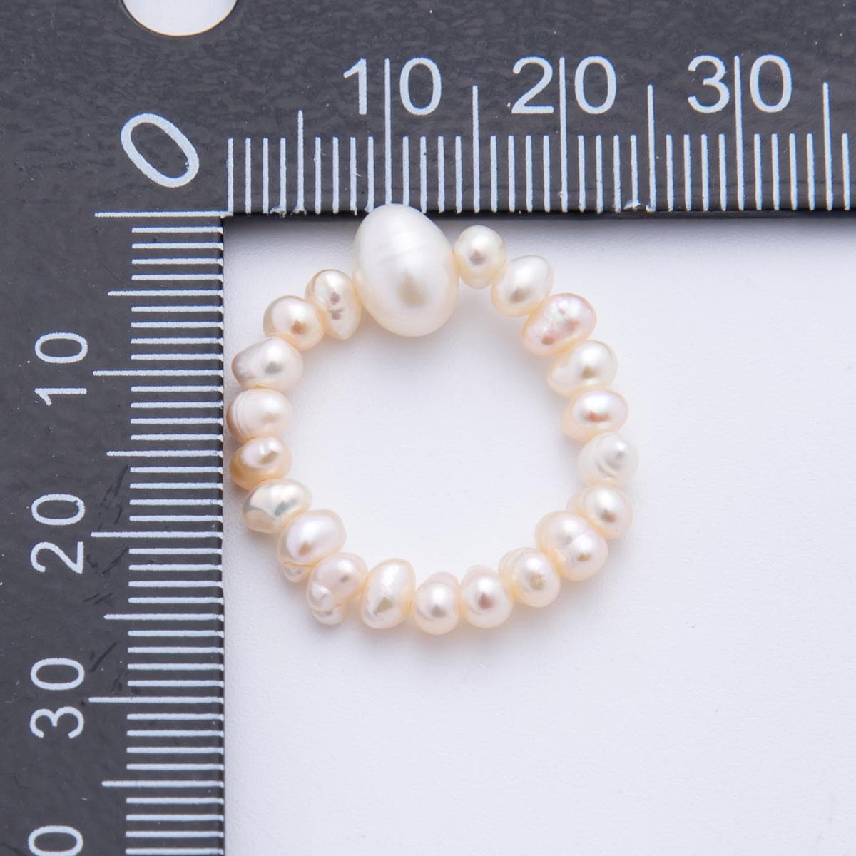 Handmade Tiny 3-4mm Rice Shape Genuine Freshwater Pearl Ring White Beaded Ring, Minimalist Adjustable Stackable Ring, June Birthstone O-2069