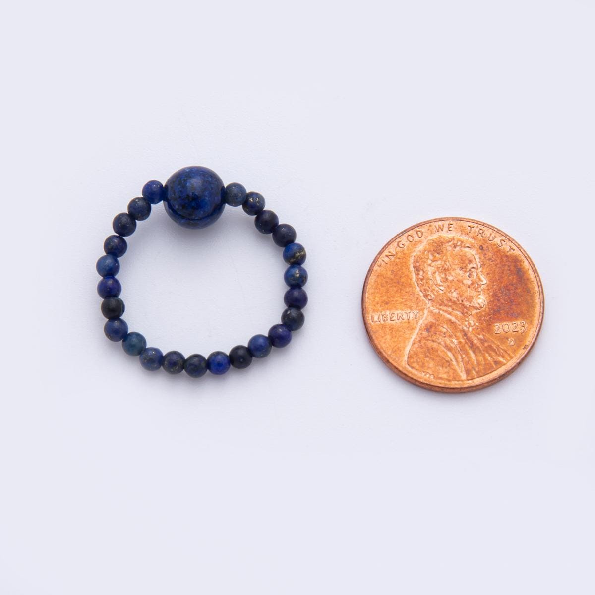 Handmade Tiny 3-4mm Round Blue Lapiz Lazuli Ring Beaded Ring, Minimalist Adjustable Stackable Ring September Birthstone O-2112