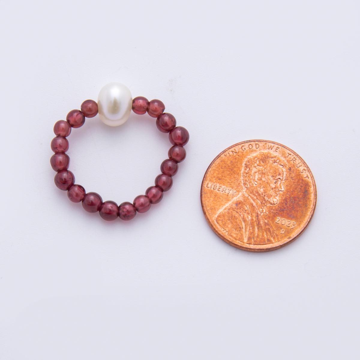 Handmade Tiny 3-4mm Round Red Garnet Ring Beaded Ring, Minimalist Adjustable Stackable Ring September Birthstone O-213