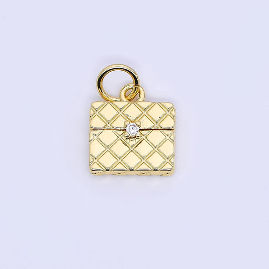 24k gold Filled dainty Quilted purse bag Charm pendant for Fashionista bracelet necklace component | W-641