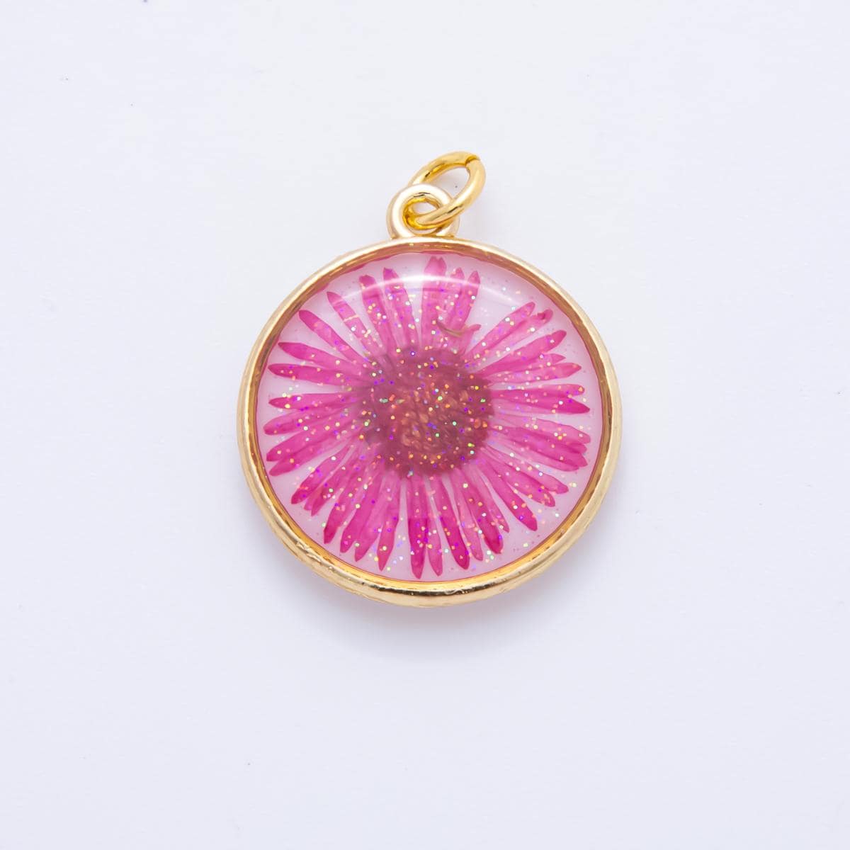 18K Gold Filled 25mm Resin Hot Pink Daisy Flower Charm | AH850