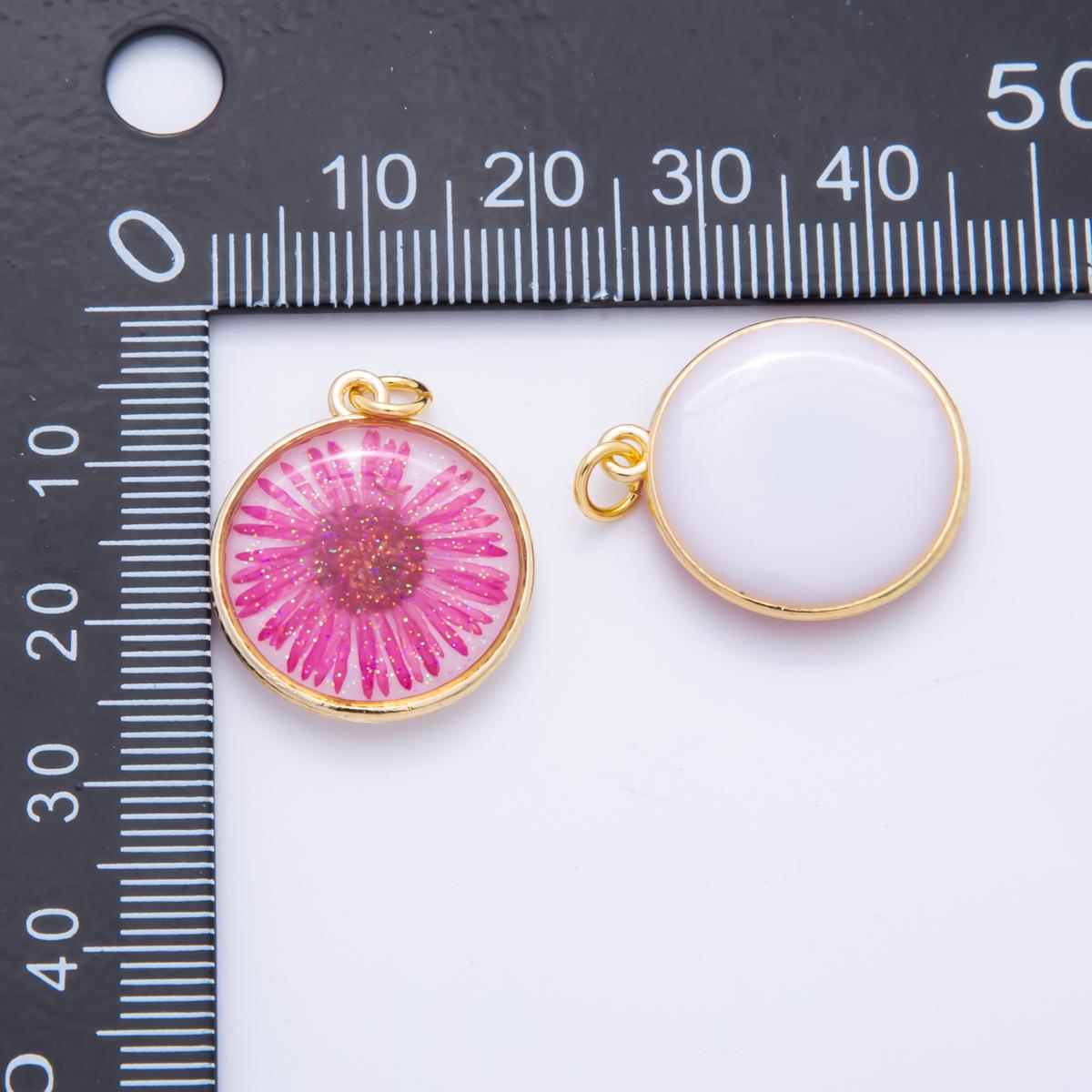 18K Gold Filled 25mm Resin Hot Pink Daisy Flower Charm | AH850