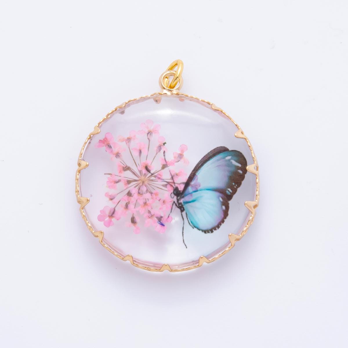 18K Gold Filled 33mm Resin Butterfly Bloom Flowers Charm | AH851 AH852