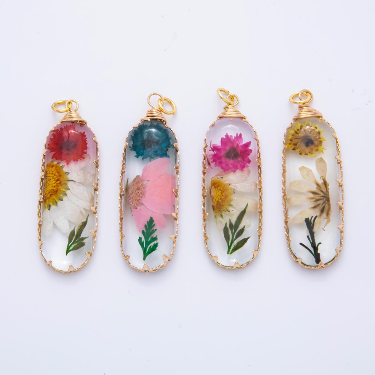 18K Gold Filled 15mm Resin Capsule Memories Flower Charm | AH856 AH857