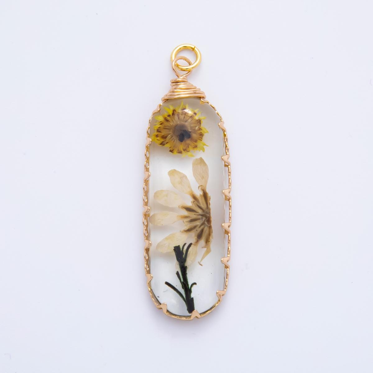 18K Gold Filled 15mm Resin Capsule Memories Flower Charm | AH856 AH857