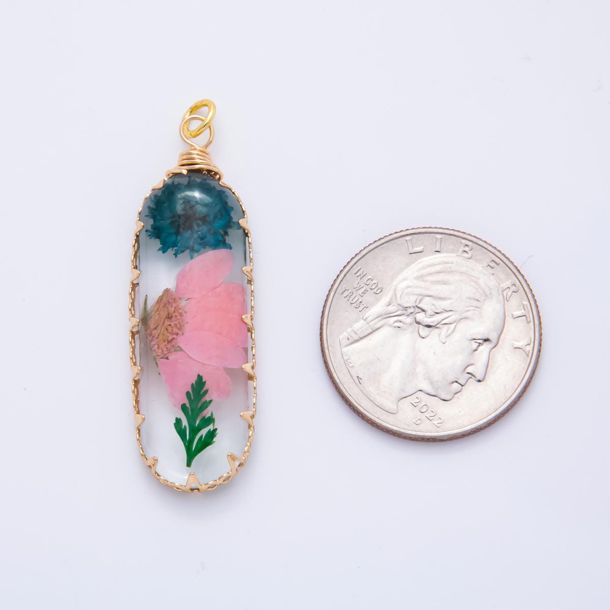 18K Gold Filled 15mm Resin Capsule Memories Flower Charm | AH856 AH857