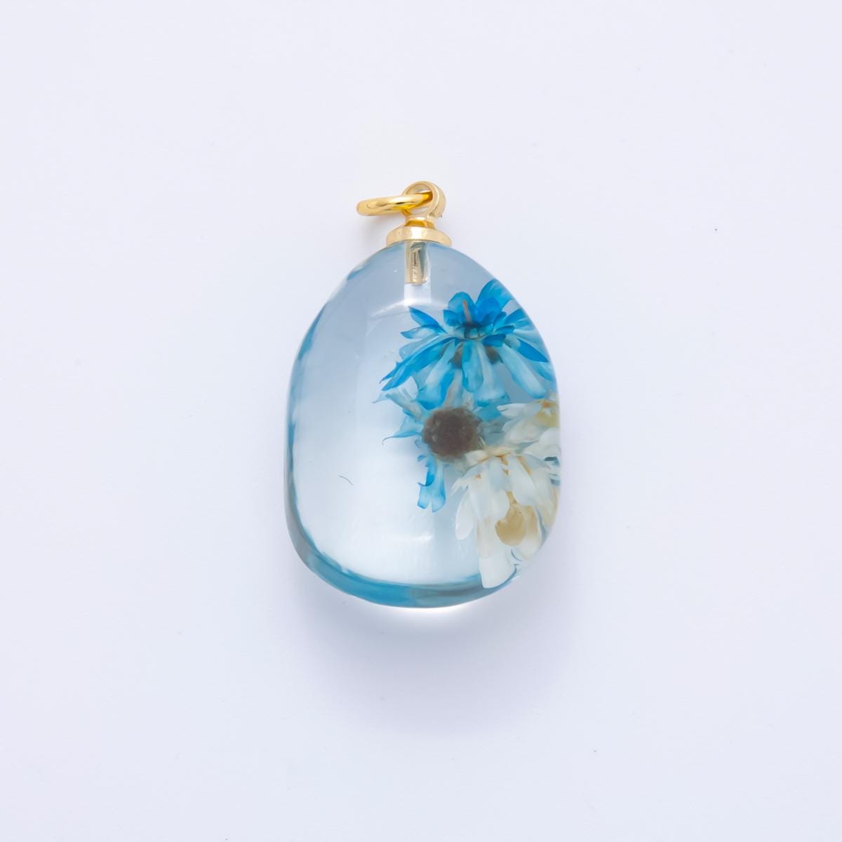 18K Gold Filled 28mm Resin Pebble Ocean Bloom Flower Charm | AH858 AH859