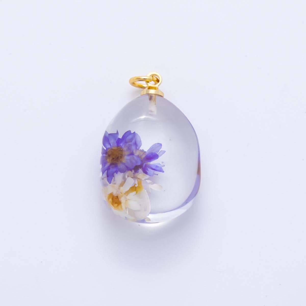 18K Gold Filled 28mm Resin Pebble Ocean Bloom Flower Charm | AH858 AH859