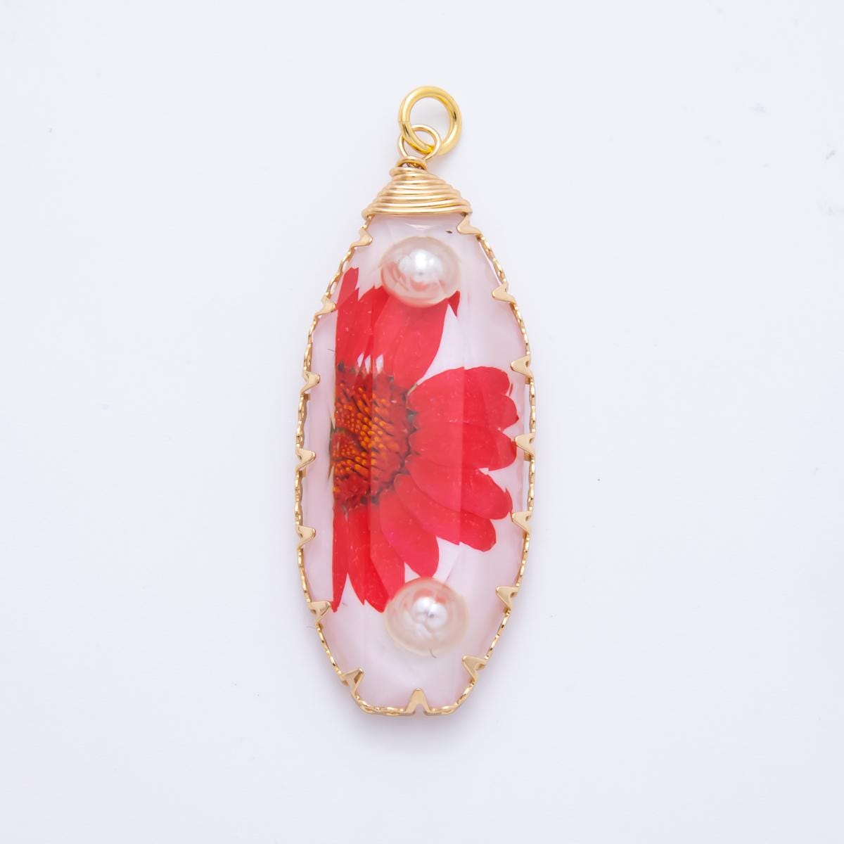 18K Gold Filled 45mm Eternal Petal Bloom Flower Resin Charm | AH860 - AH864
