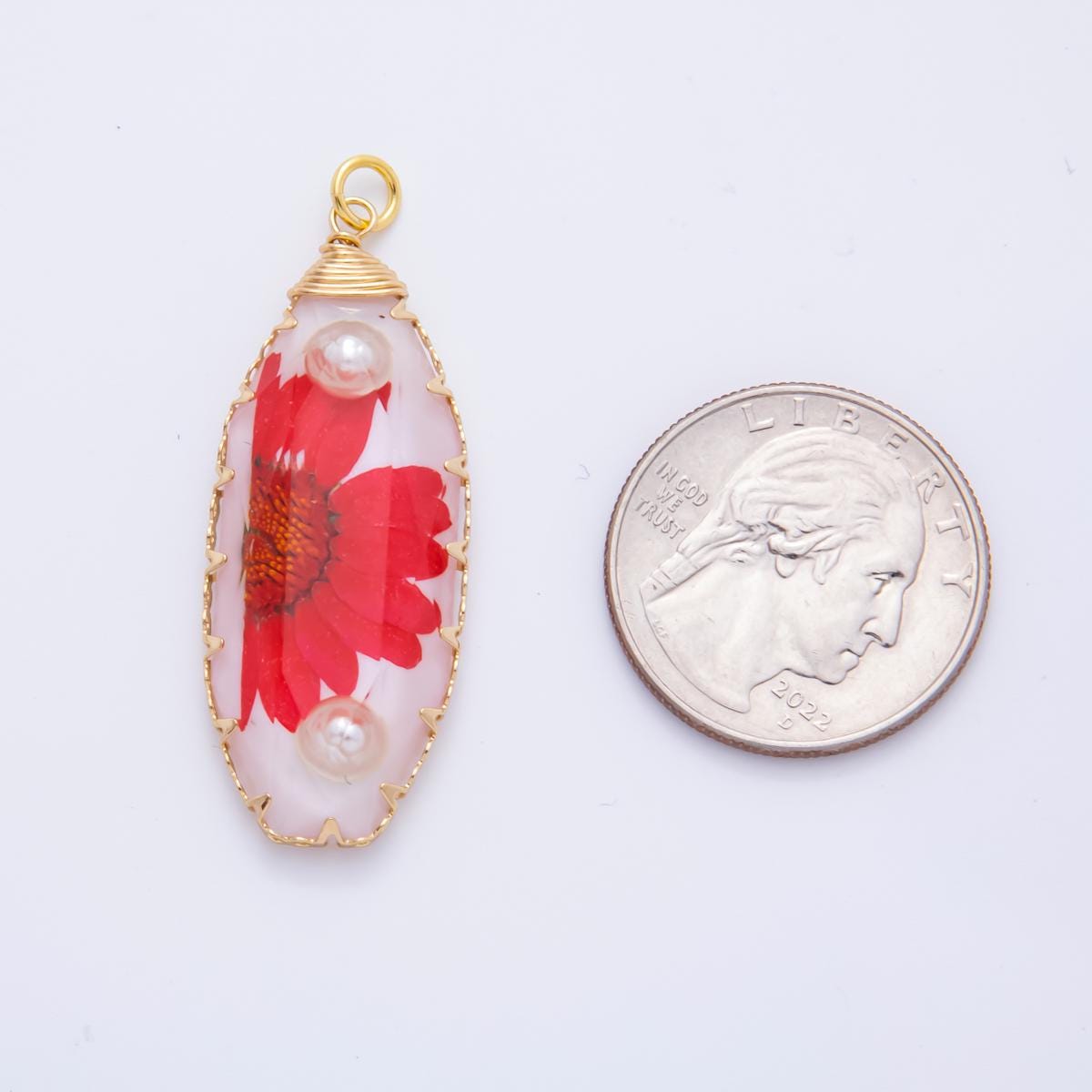 18K Gold Filled 45mm Eternal Petal Bloom Flower Resin Charm | AH860 - AH864