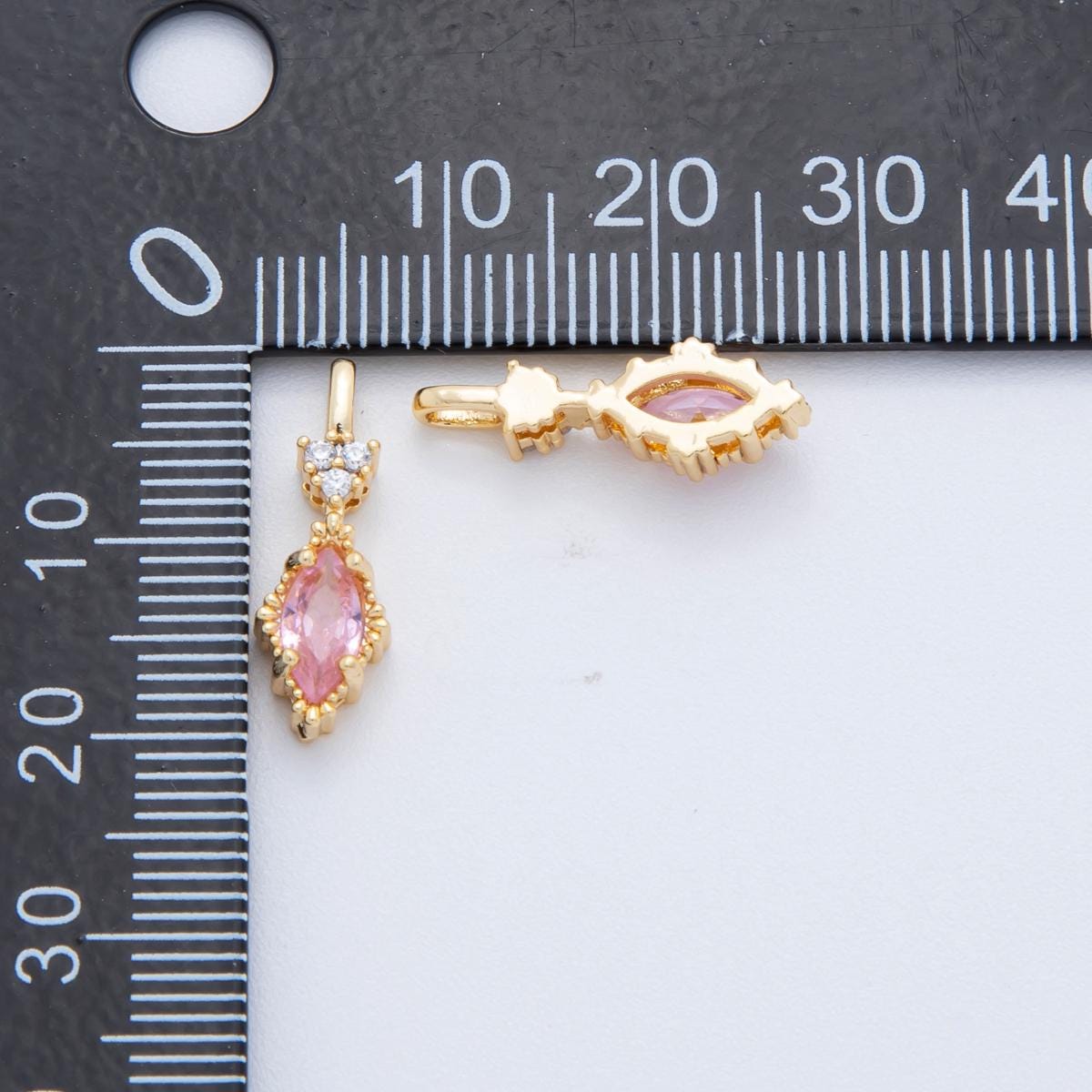 Tiny CZ Marquise Charm for Add on Charm Dangle Pink Charm 18k Gold Filled Drop Charm C-366