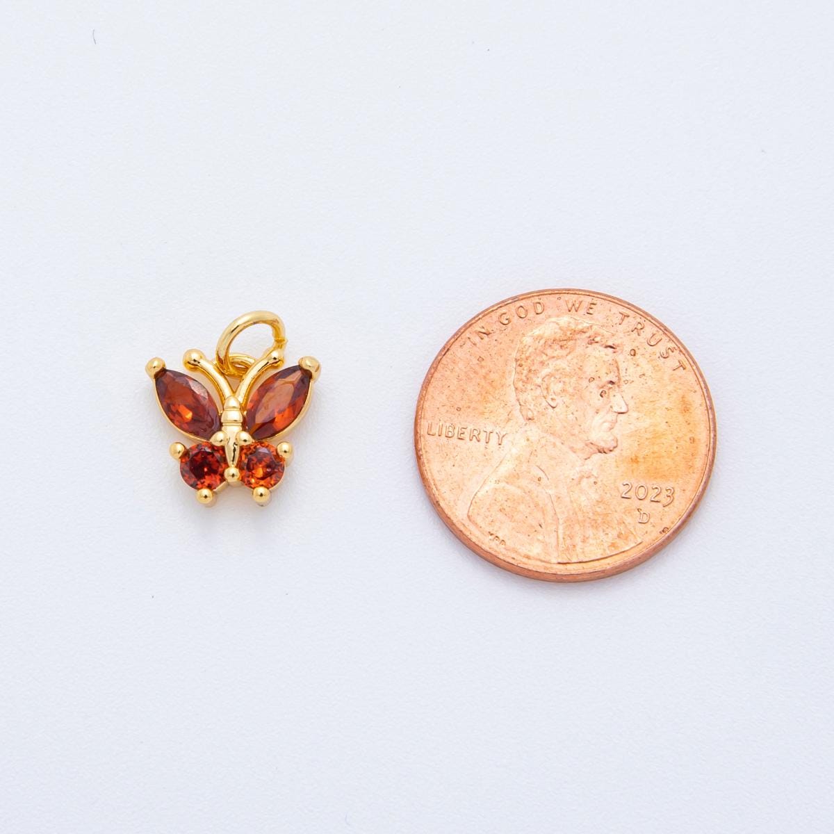 Mini Cubic Zirconia Butterfly charm, Purple Orange CZ Charm Monarch Insect Animal Summer Trend Jewelry for Earring Bracelet Necklace C-538