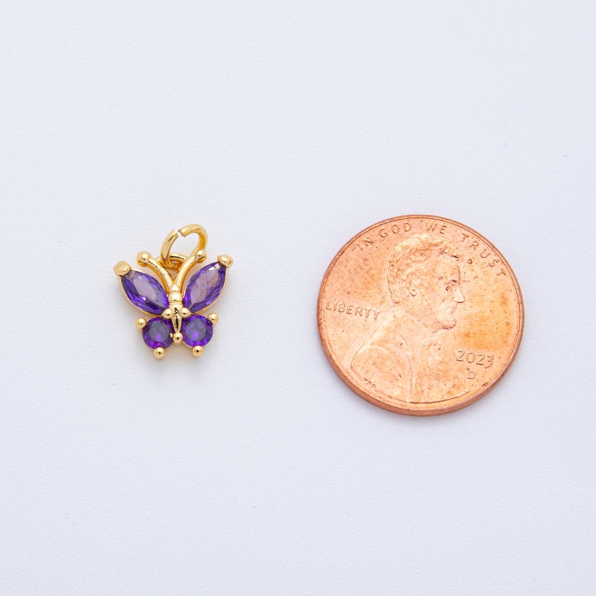 Mini Cubic Zirconia Butterfly charm, Purple Orange CZ Charm Monarch Insect Animal Summer Trend Jewelry for Earring Bracelet Necklace C-538
