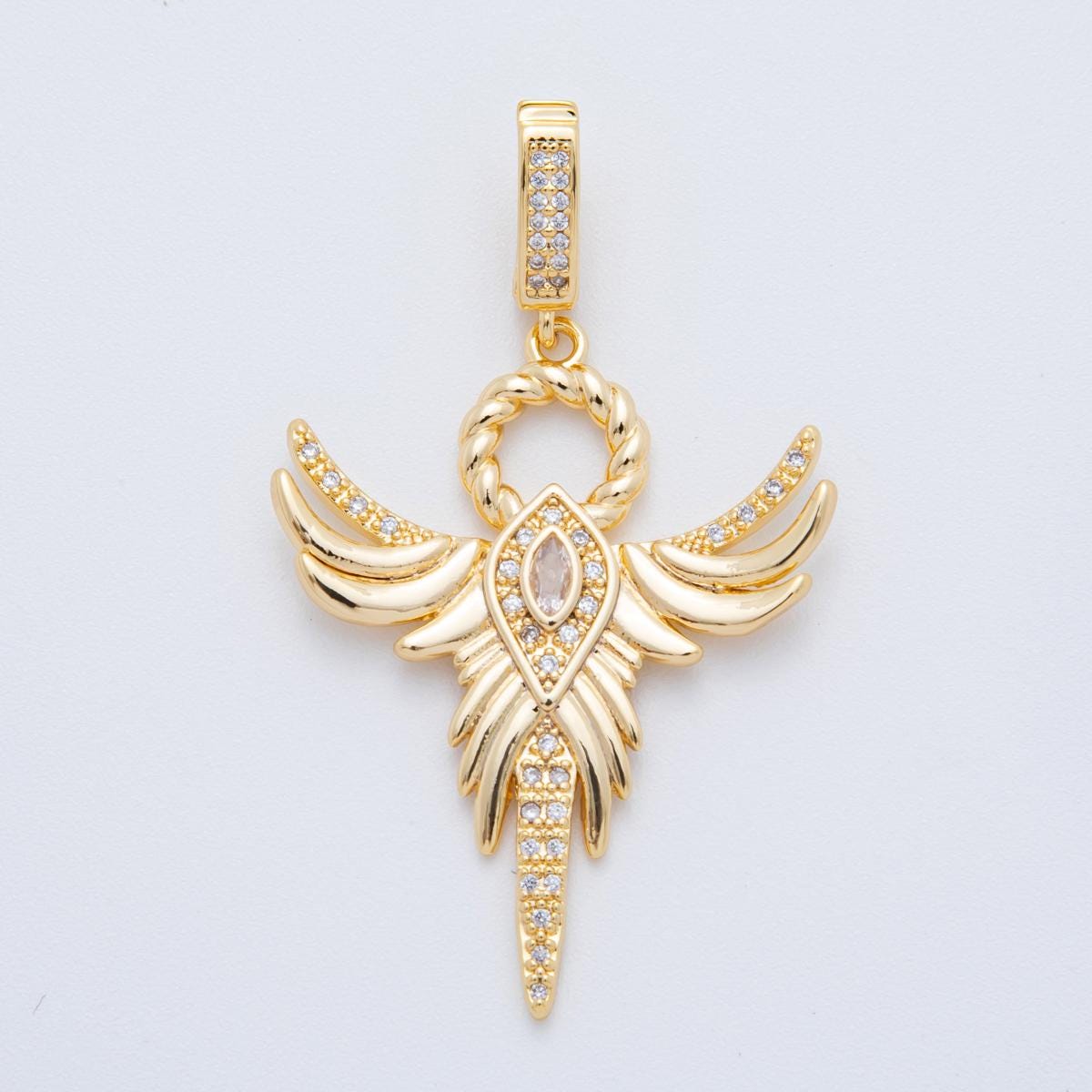18K Gold Filled Clear micro paved cz phoenix charm bird wings gold Pendant for necklace bracelet component AF-A1111