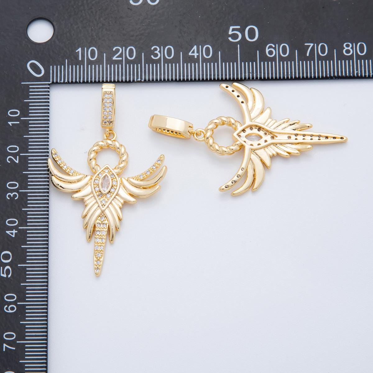 18K Gold Filled Clear micro paved cz phoenix charm bird wings gold Pendant for necklace bracelet component AF-A1111