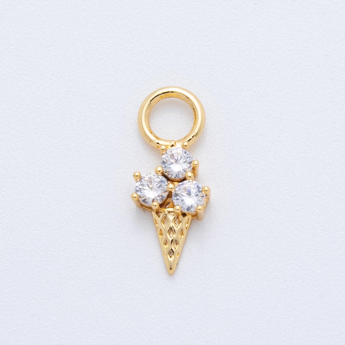 18K Gold Filled Ice Cream Charm Round CZ Add-On Drop Earring Charm | C-374