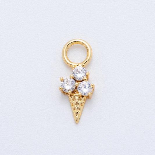 18K Gold Filled Ice Cream Charm Round CZ Add-On Drop Earring Charm | C-374