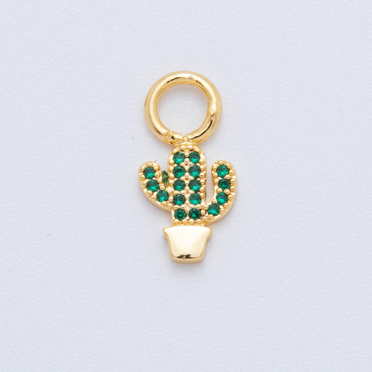 Tiny Green Cactus Hoops Dangle Charm 18k Gold Filled Succulent Charm with Large Loop for DIY Earring Jewelry Making Supply C-519