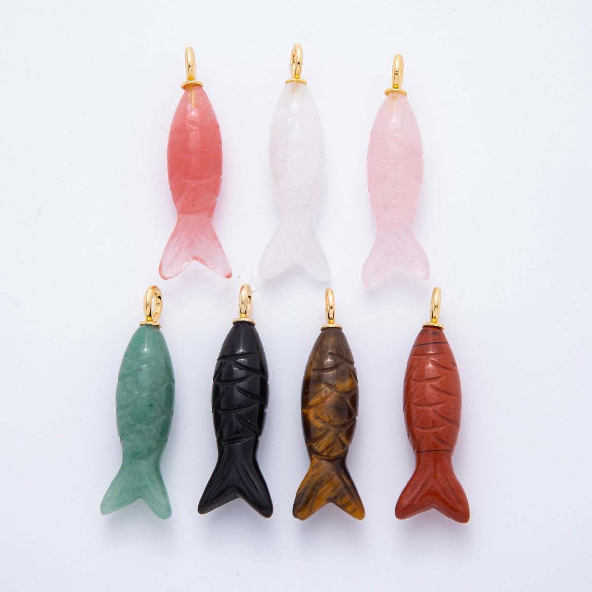 Dainty Gemstone Fish Pendant Natural Stone Sardine Fish Charm for Necklace Bracelet Jewelry Making Supply 18k Gold Filled Charm C-919