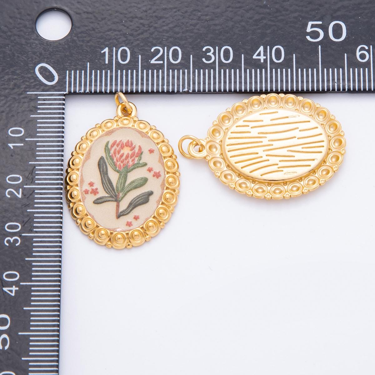 Hand-Painted Enamel Flower CHARMS for necklace Bracelet Artsy Painting Floral Oval PVD Gold Stainless Steel Tarnish Free Charm J-011