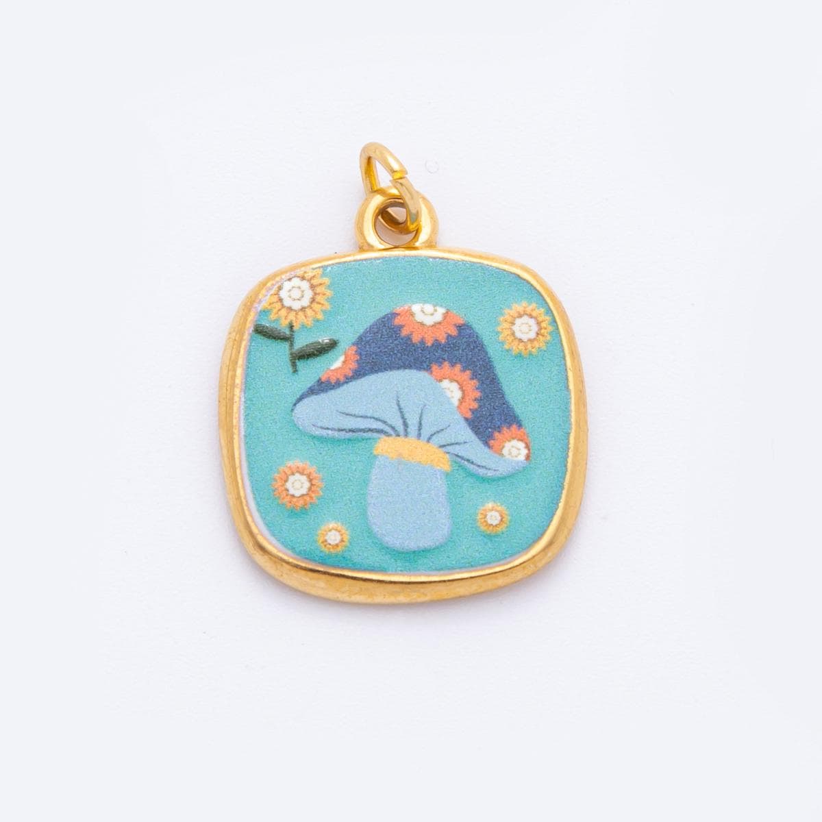Hand-Painted Enamel Fruits Charm for necklace Bracelet Artsy Painting Mushroom Pendant PVD Gold Stainless Steel Tarnish Free Charm J-073