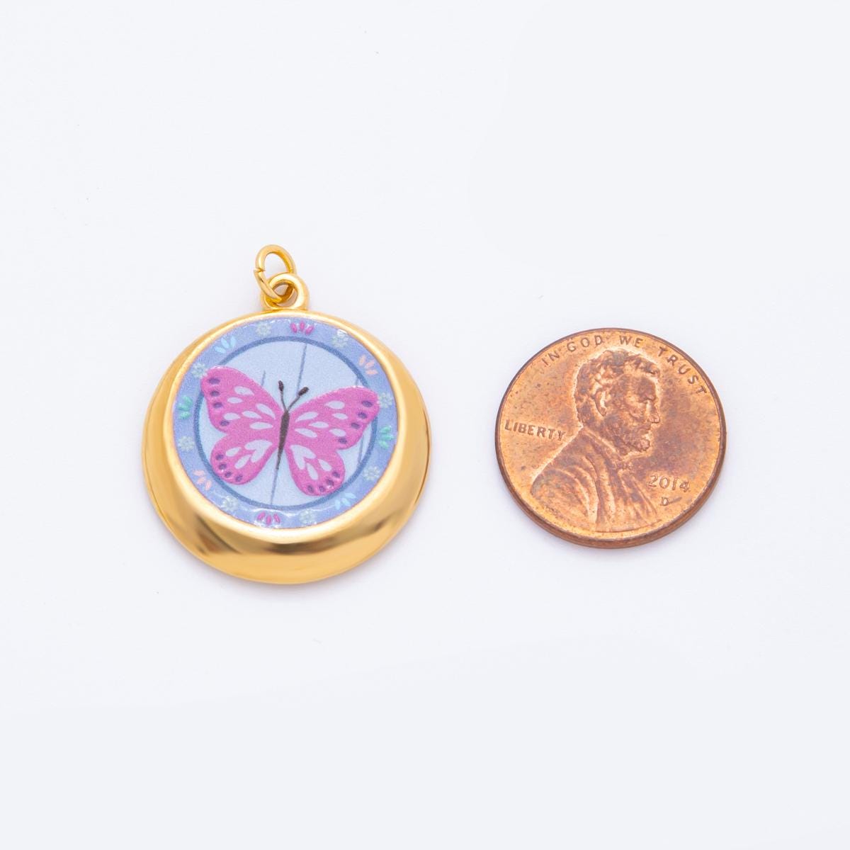 PVD Gold Round Charms Sun Face, Butterfly Flower Pendants Colorful Enamel Jewelry for Necklaces, Bracelet Supply