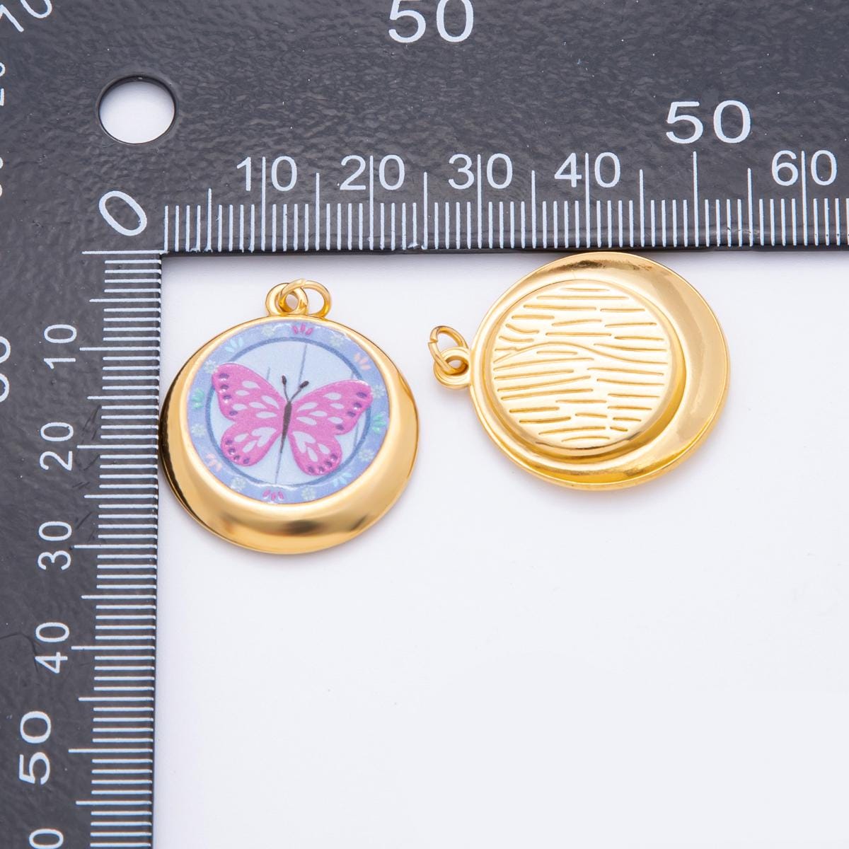 PVD Gold Round Charms Sun Face, Butterfly Flower Pendants Colorful Enamel Jewelry for Necklaces, Bracelet Supply