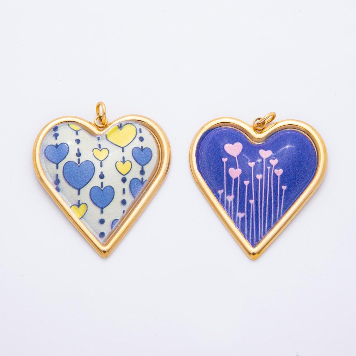Heart Design Enamel Painting Love Pendant Charm PVD Gold Plated Frame for Bracelet Necklace Component J-430