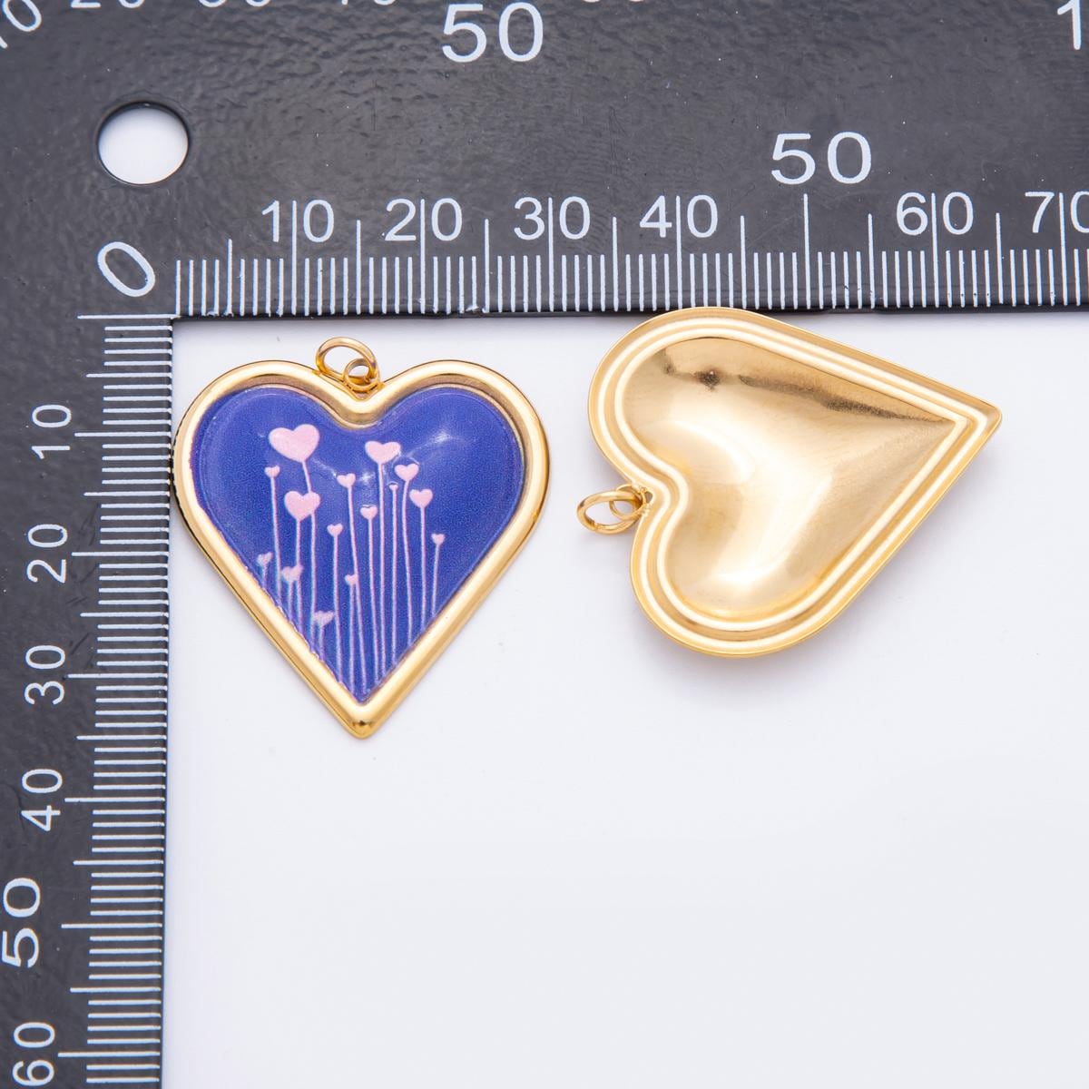 Heart Design Enamel Painting Love Pendant Charm PVD Gold Plated Frame for Bracelet Necklace Component J-430