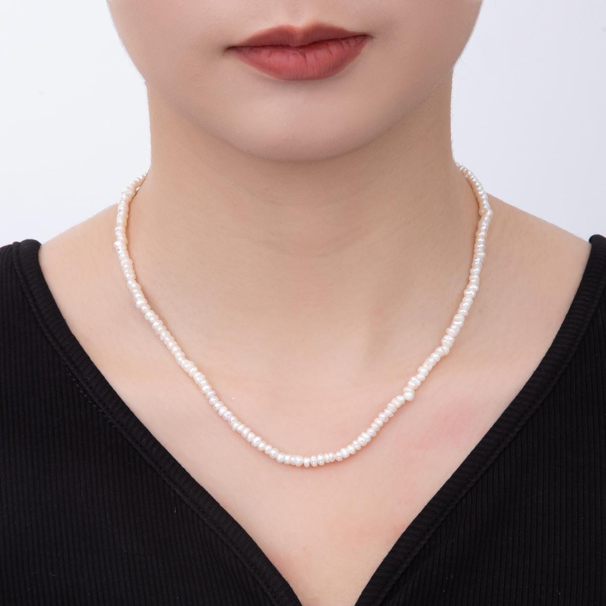 White Freshwater Rice Pearl Necklace, Gold Filled Necklace, Dainty Pearl Necklace for Women, 4mm Pearl Necklace 15 Inch WA-3475