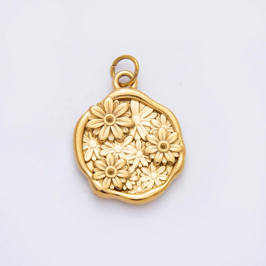 PVD Gold Stainless Steel 17mm Daisy Flower Charm Artisan Floral Pendant | AH-950