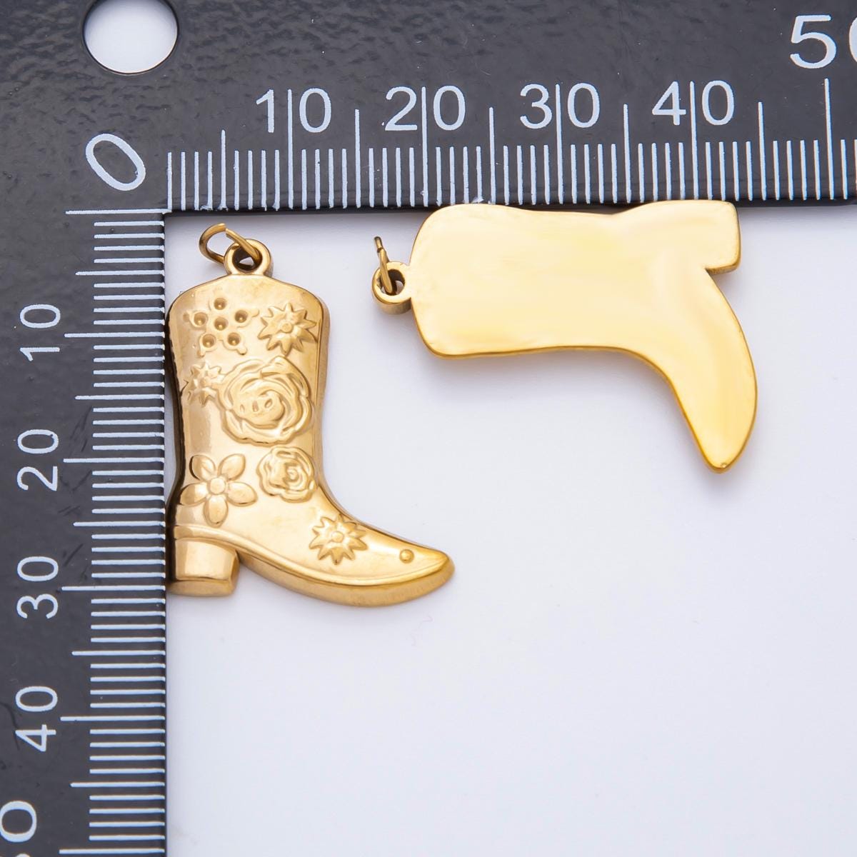 PVD Gold Stainless steel artisan engraved cowboy boots shoes charm in gold | C-052