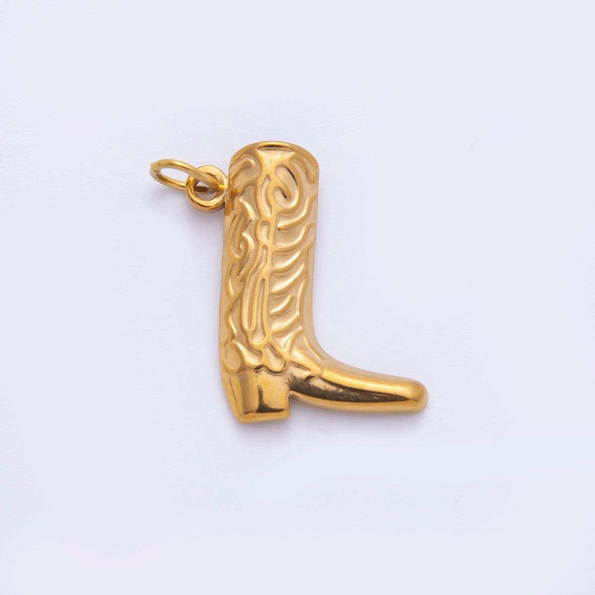 PVD Gold Stainless Steel Texas Artisan Engraved cowboy boots shoes charm in gold | C-070