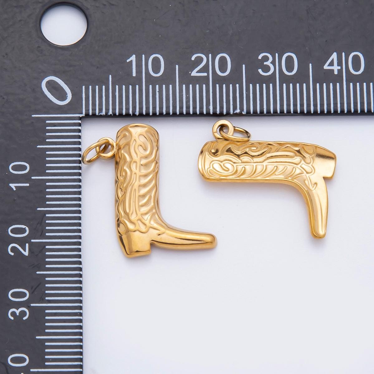 PVD Gold Stainless Steel Texas Artisan Engraved cowboy boots shoes charm in gold | C-070