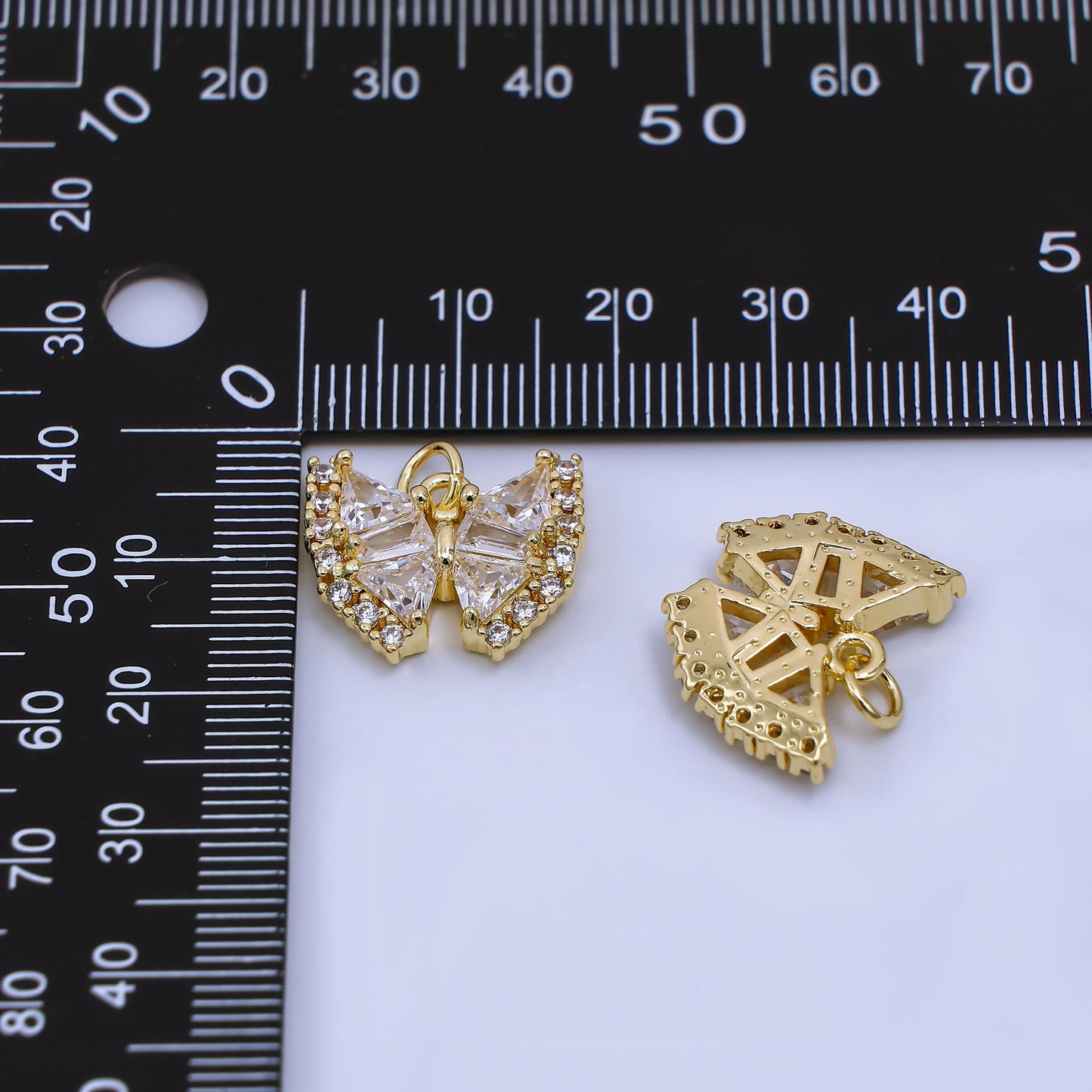 24K Gold Filled 15mm Mixed Cut CZ Mariposa Butterfly Animal Charm | AH-571