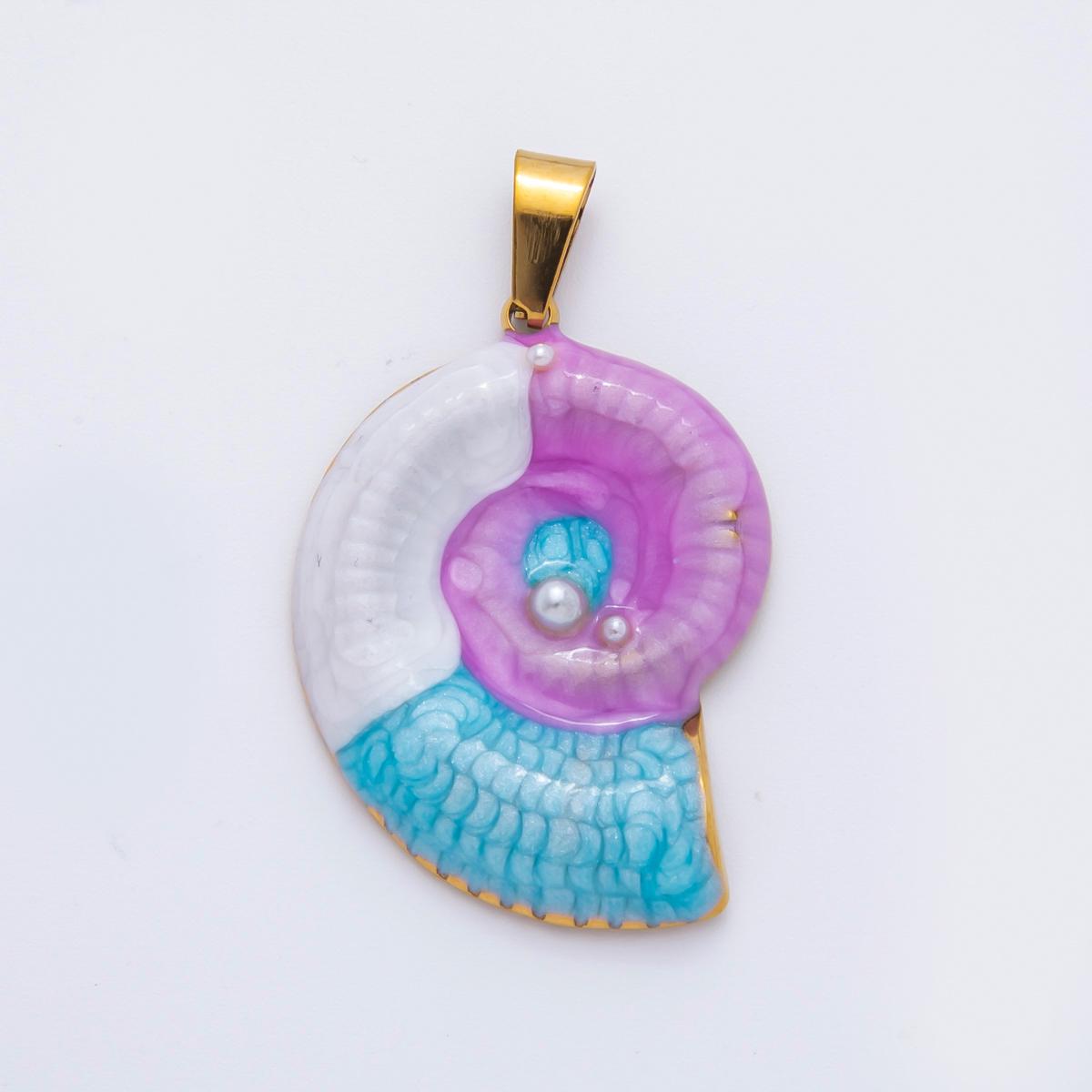 PVD Gold Stainless Steel Colorful Enamel Amanite charms Ammonite Shell Shell Charm Beach Jewelry Making Supply | P-836