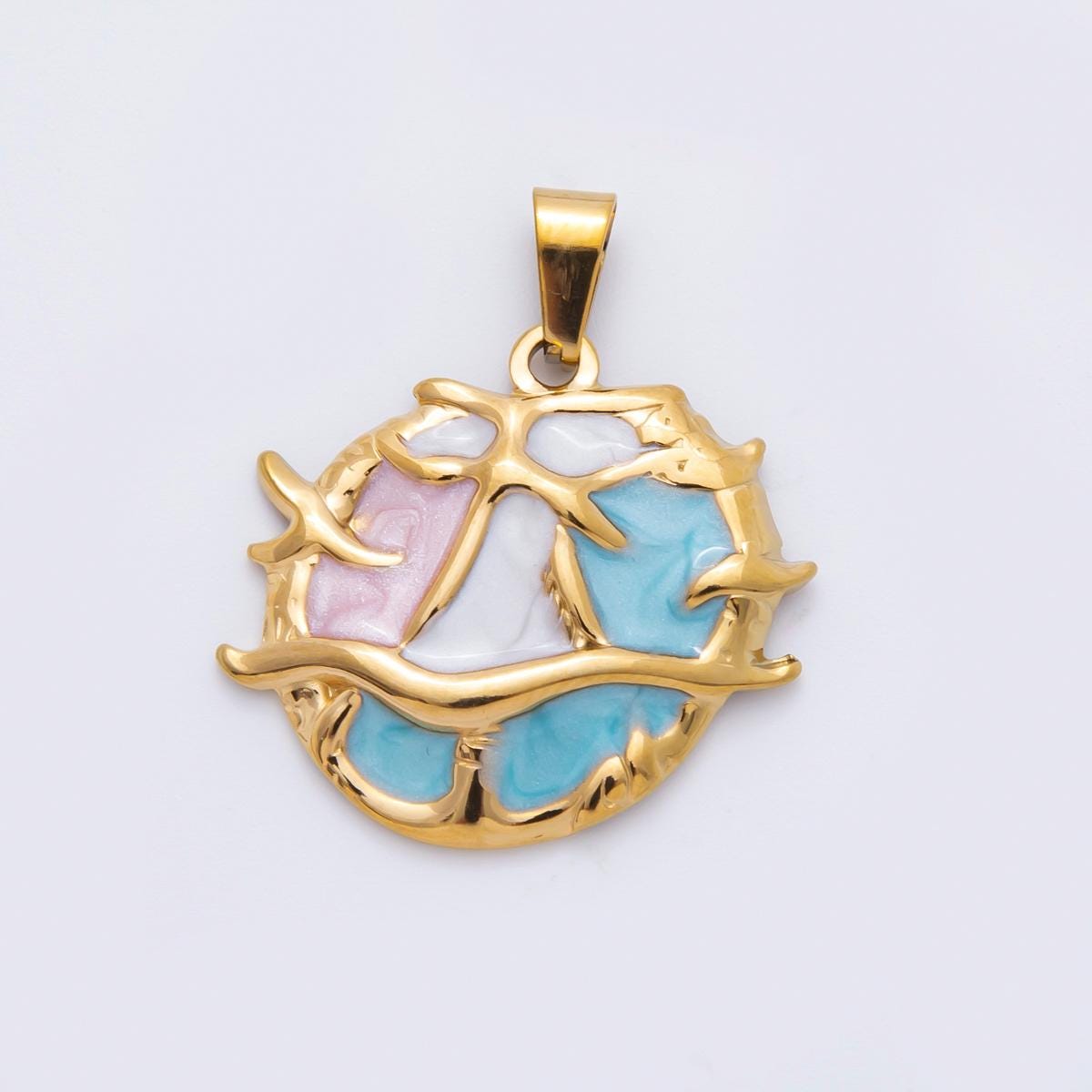 PVD Gold Stainless Steel Colorful Enamel Coral Charm Under the Sea Ocean Jewelry Making Supply | P-822