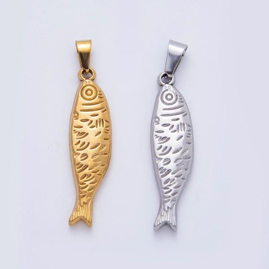 Stainless steel 47.3mm fish Sardines Charm minimalist Animal Pendant in gold sardine fish pendant | p-802