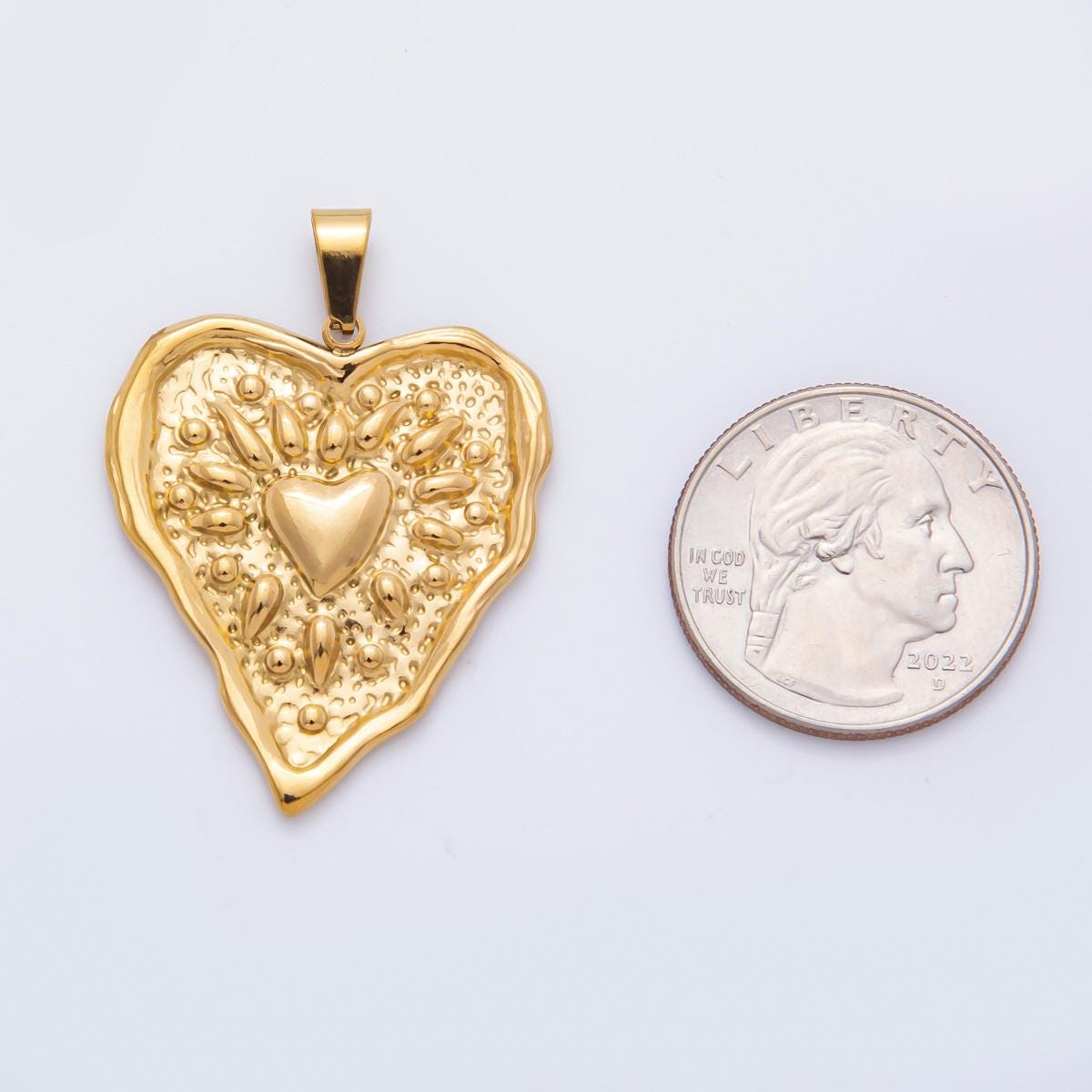 Stainless steel Sunburst Heart Charm Textured Heart Pendant for Necklace Component | P-795