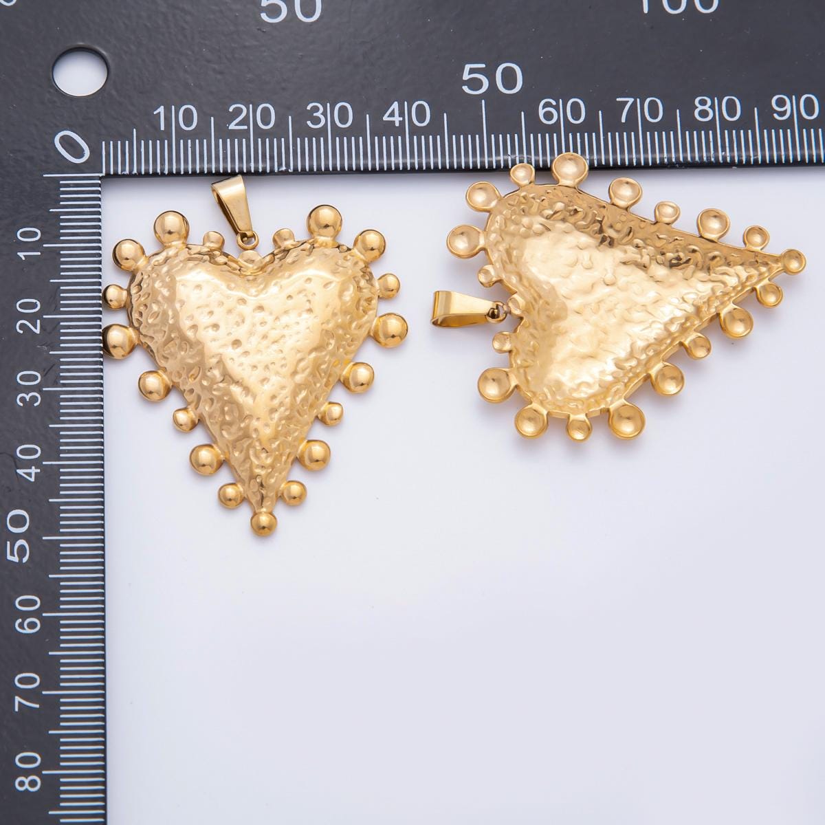 Chunky Gold Stainless Steel Hammered Gold Heart Pendant with Beaded Edge for scarf Necklace Charm P-794