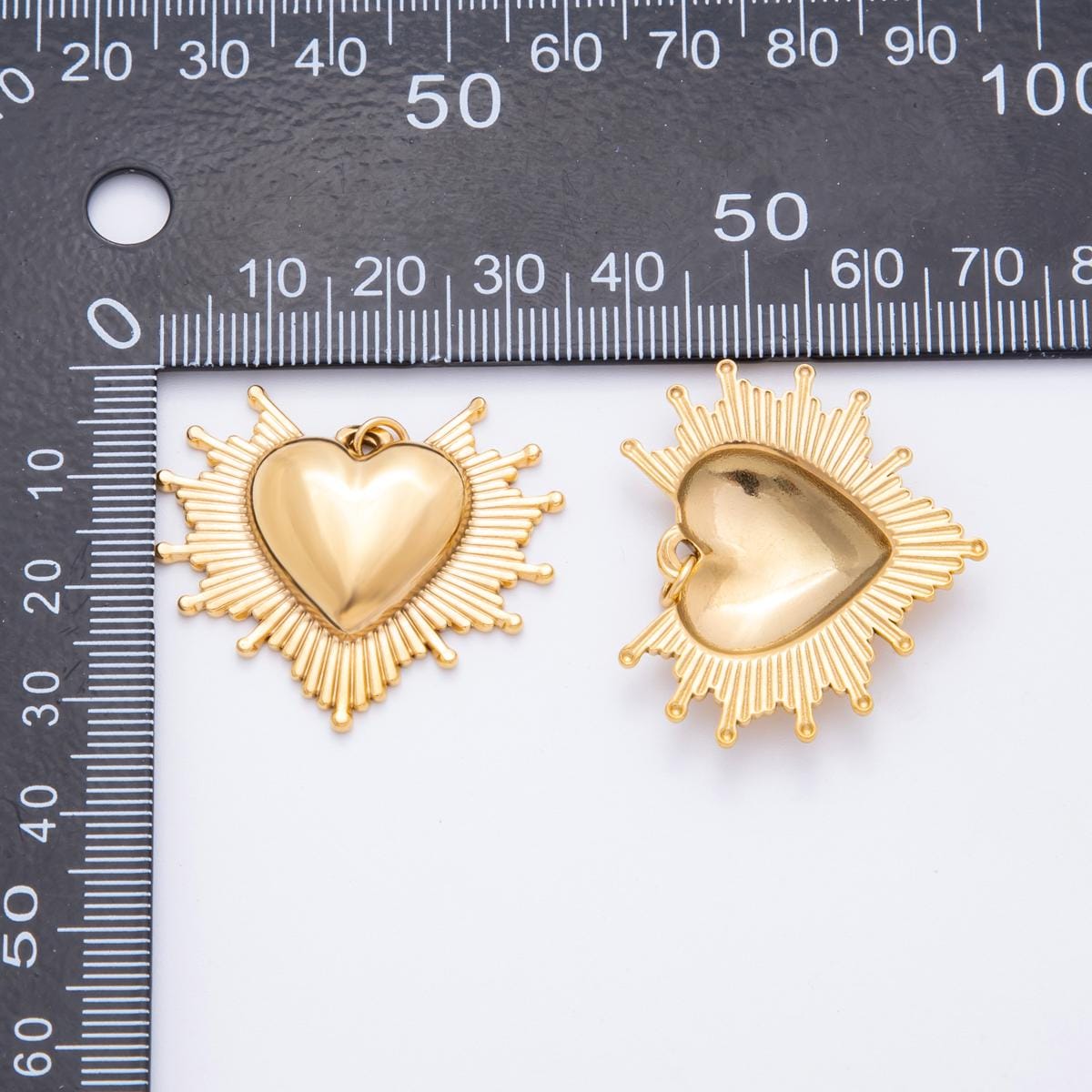 Radiant Gold Heart Pendant with Sunburst Design PVD Gold Stainless Steel Bold Statement Jewelry J-049