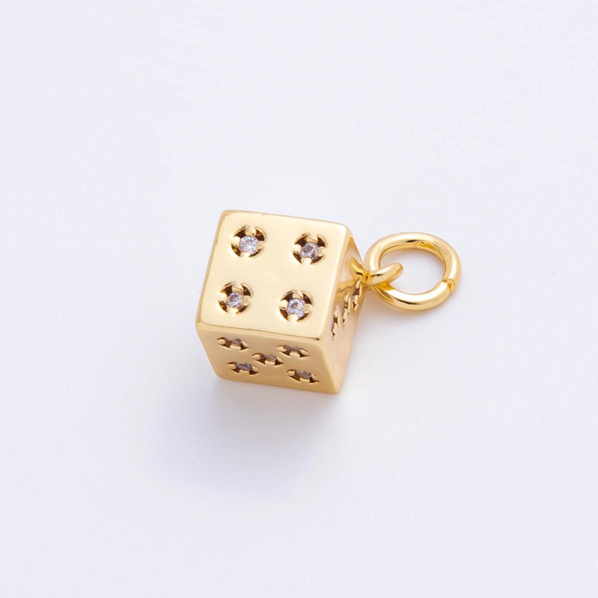 Mini 18k gold filled micro paved cz lucky dice mini add-on charm in gold e-429