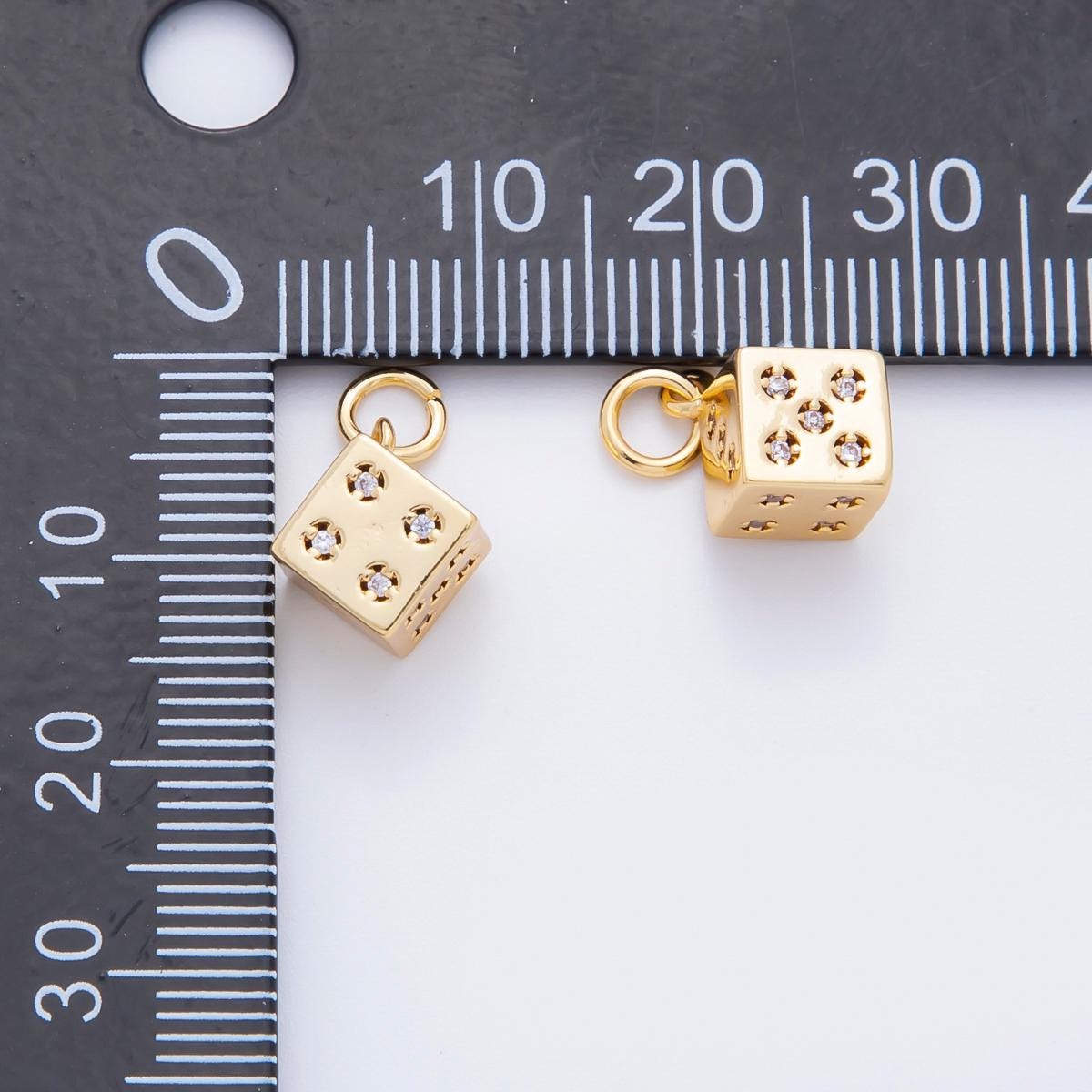 Mini 18k gold filled micro paved cz lucky dice mini add-on charm in gold e-429