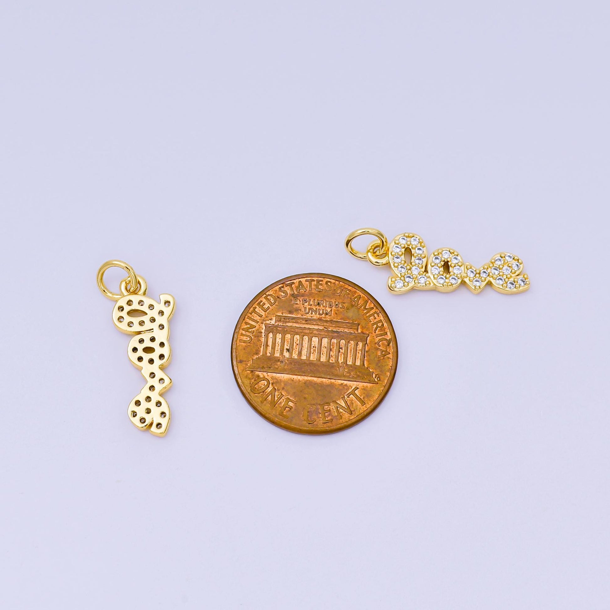 24K Gold Filled 19mm Micro Paved CZ Love Script Tag Valentine Romantic Charm | AH-568