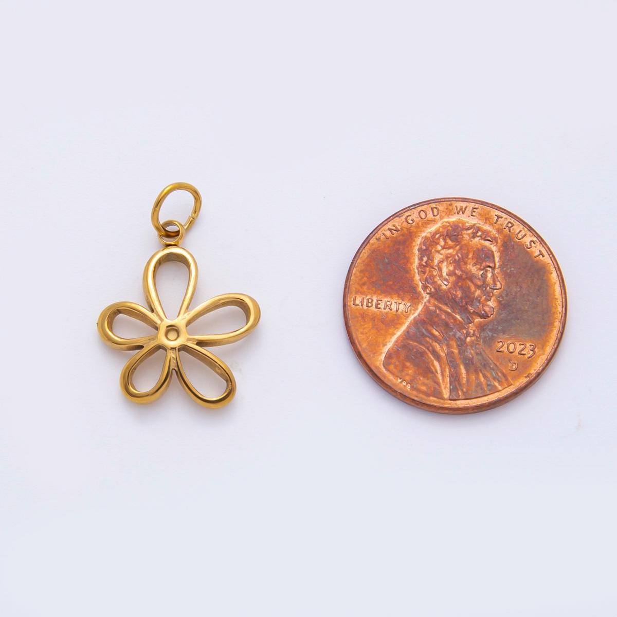Mini PVD Gold Stainless Steel Open Daisy Charm Minimalist Flower Add on Jewelry Making Supply | C-155