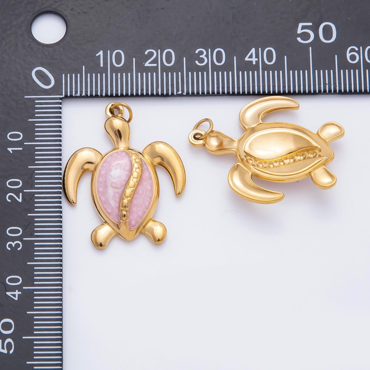 Stainless steel 33.5mm Turtle Charm minimalist Enamel Beach Animal Pendant in gold Under the Sea pendant | C-201