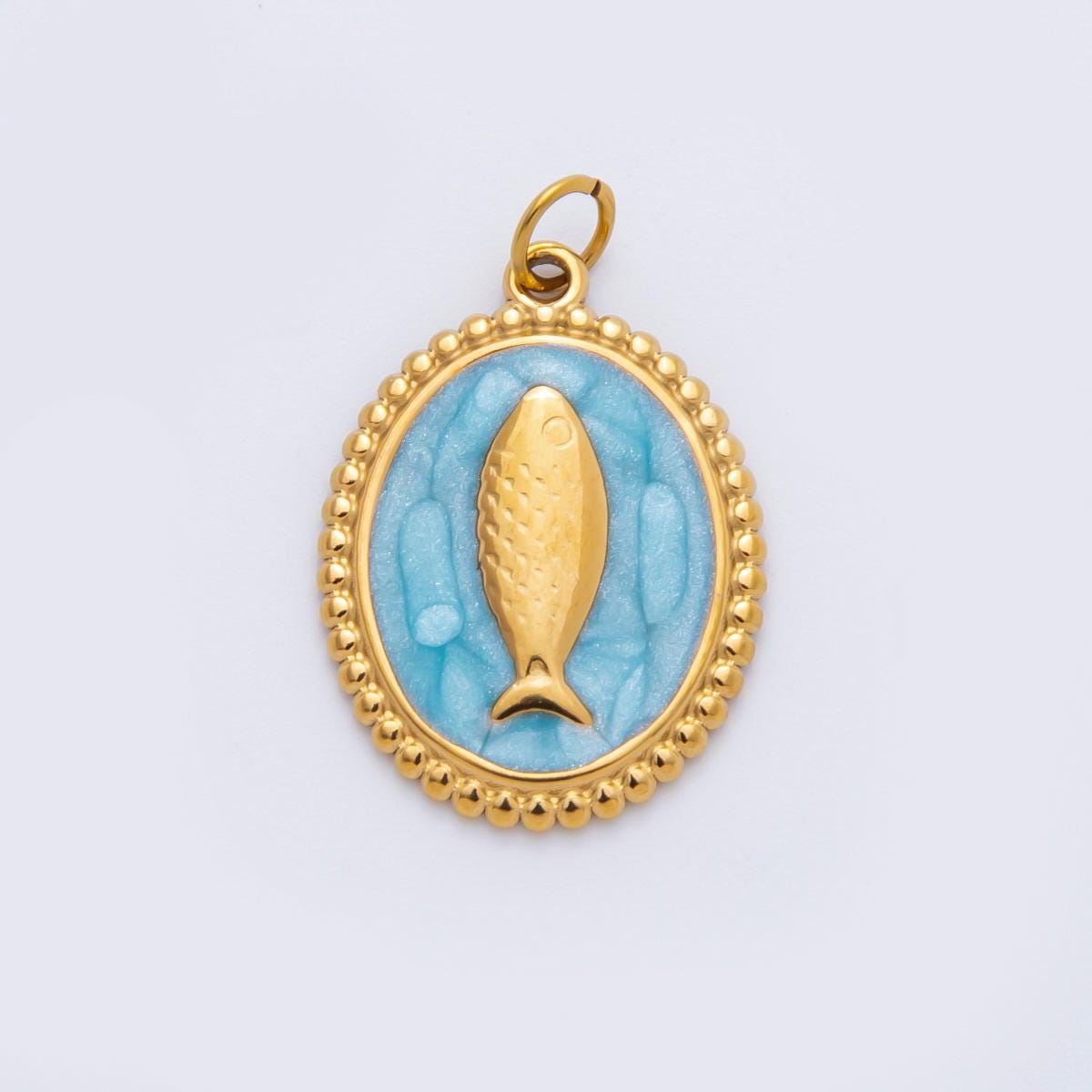 Enamel Stainless steel 27mm fish Oval Charm minimalist Pendant in gold sardine fish jewelry | C-277