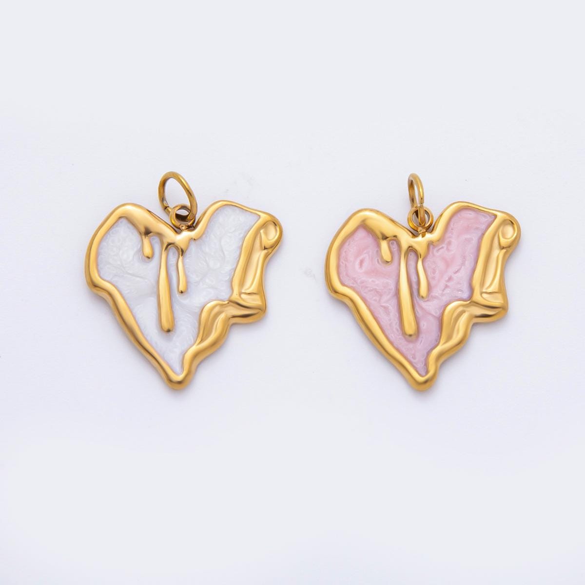 Enamel Stainless steel 21.5mm Drip Heart Charm minimalist Pendant in gold love jewelry | C-